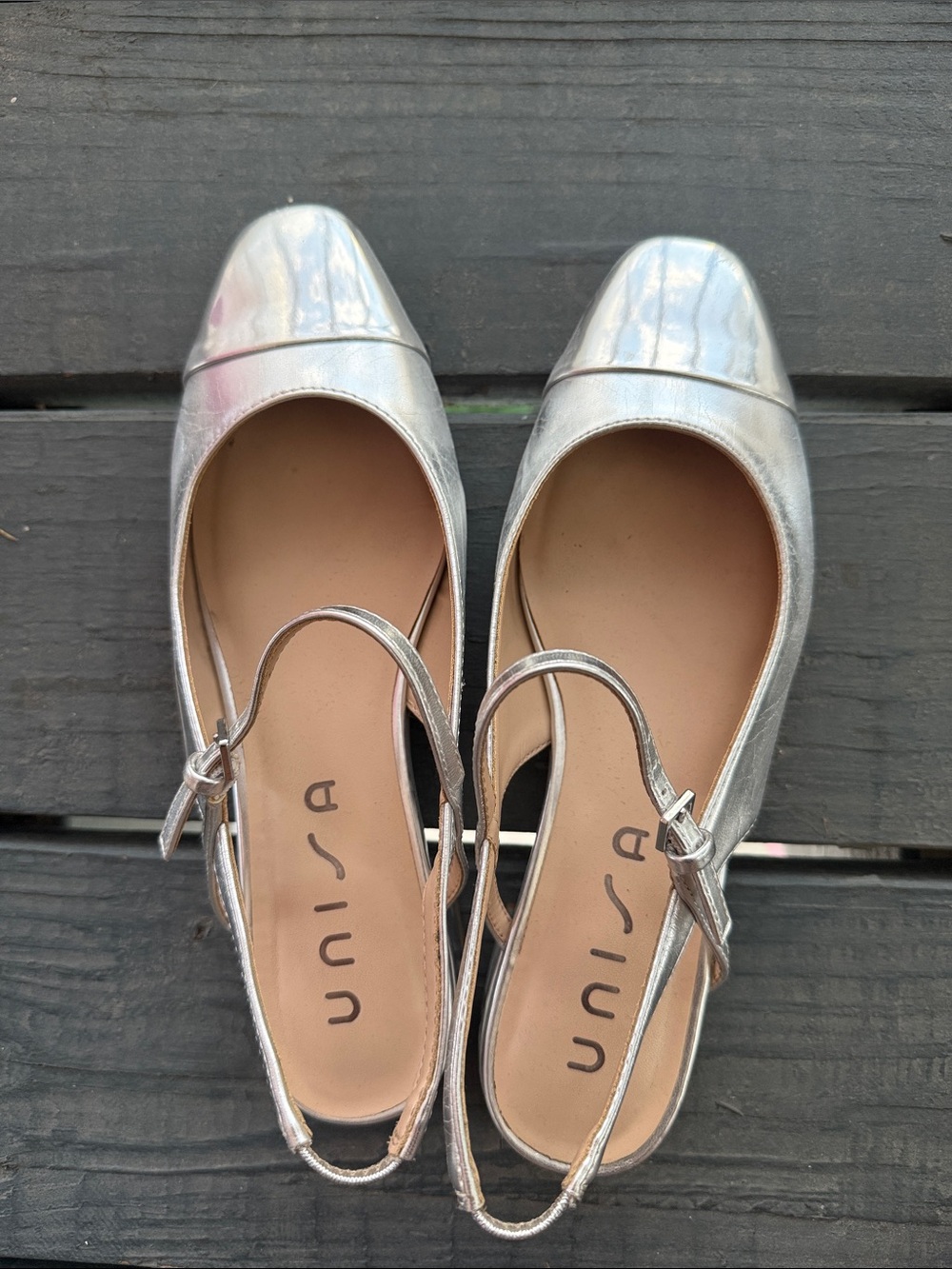 Metallic Silver Slingback Flats